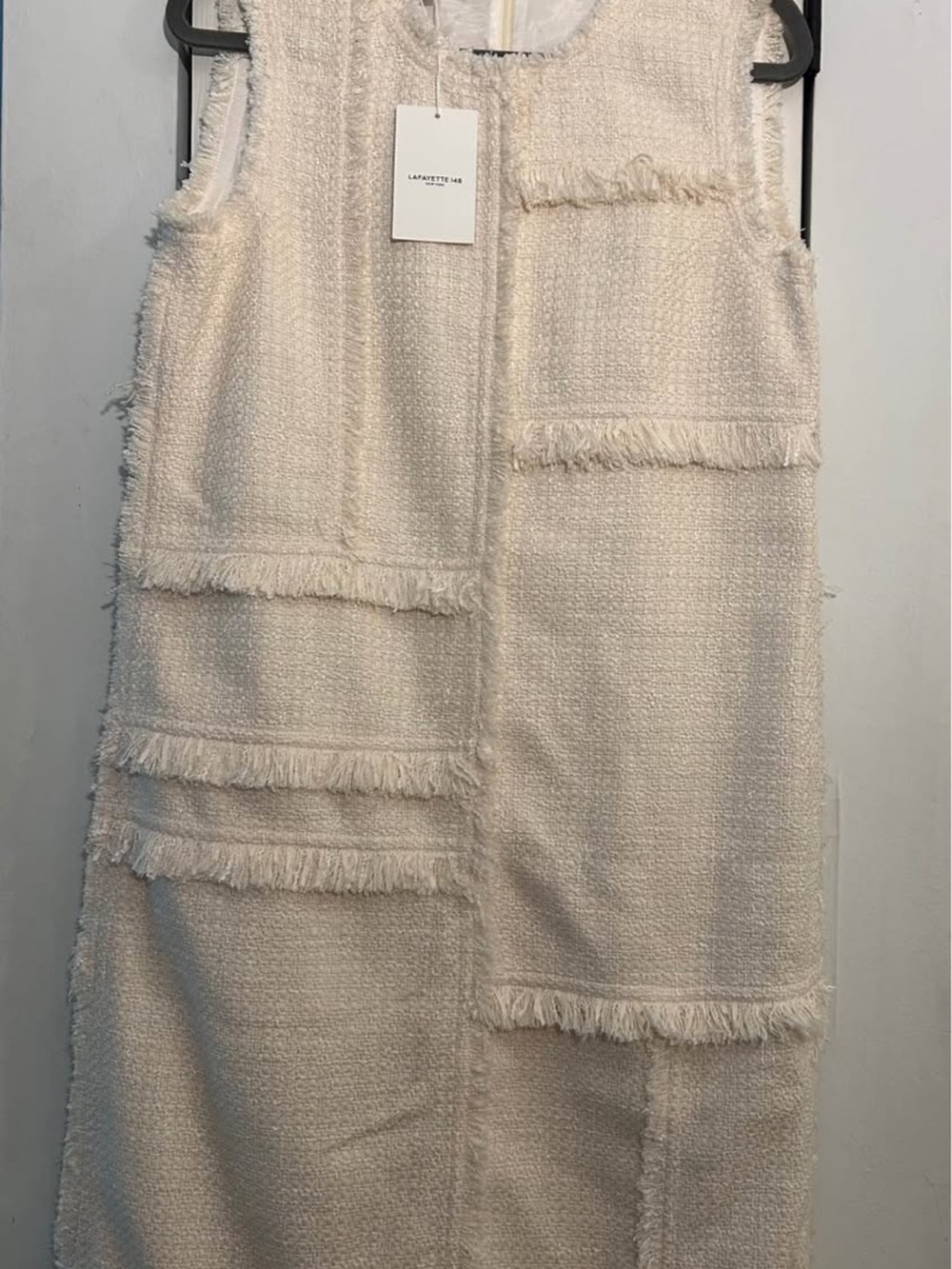 NWT Lafayette 148 New York Cloud Tweed Fringed Dress Size M
